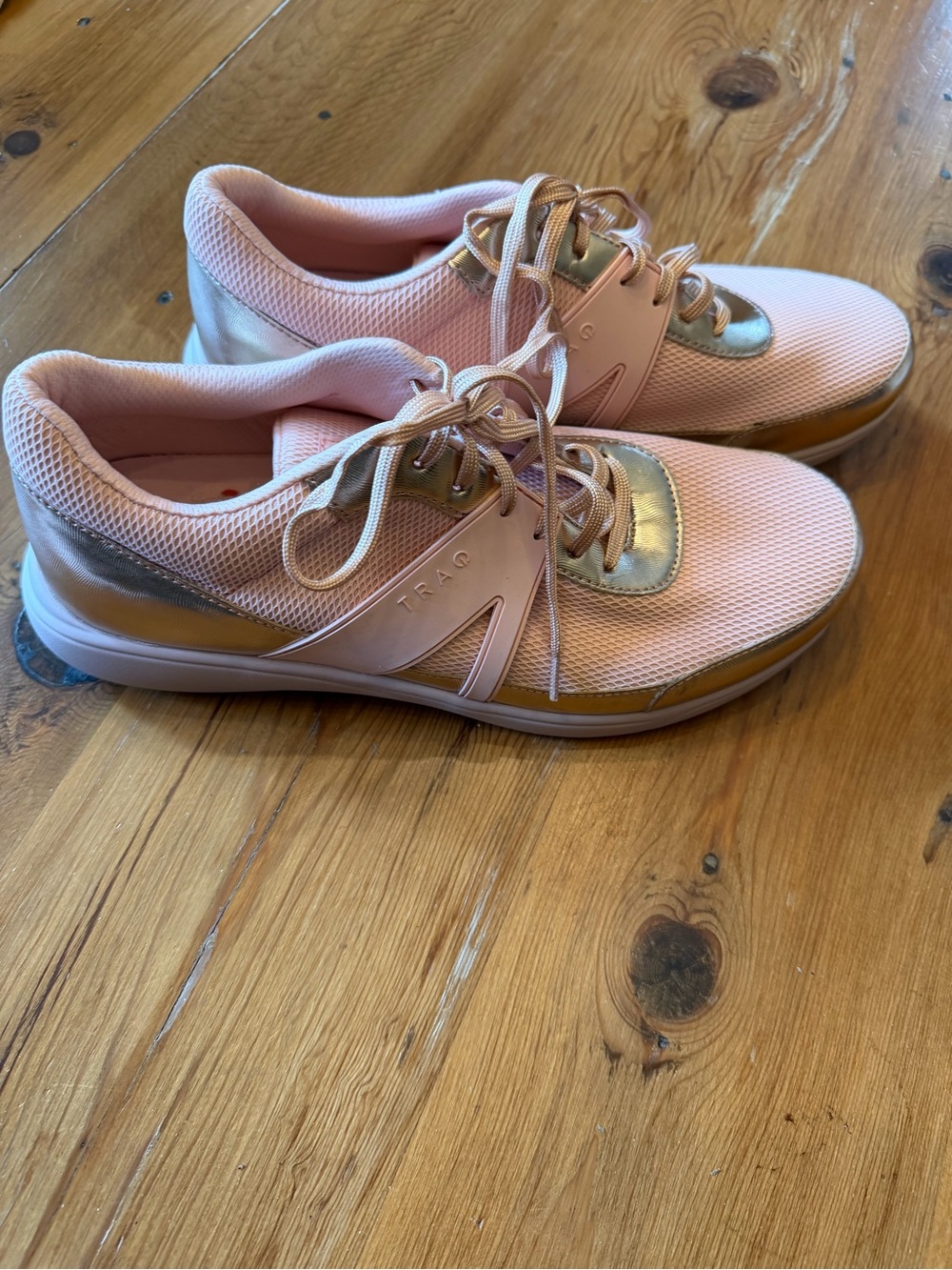 Traq by Alegria Pink Sneakers with Gold Accents